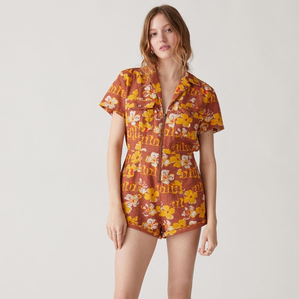 Urban Outfitters Redhook Linen Coverall Romper Size Medium